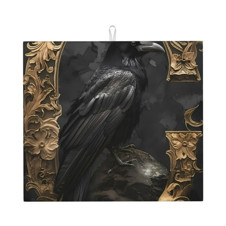 

Pofeuu Gothic Raven Portrait Print Ultra Water Absorbent Microfiber Dish Drying Mat Drying Mat for Kitchen Kitchen Counter Accessories