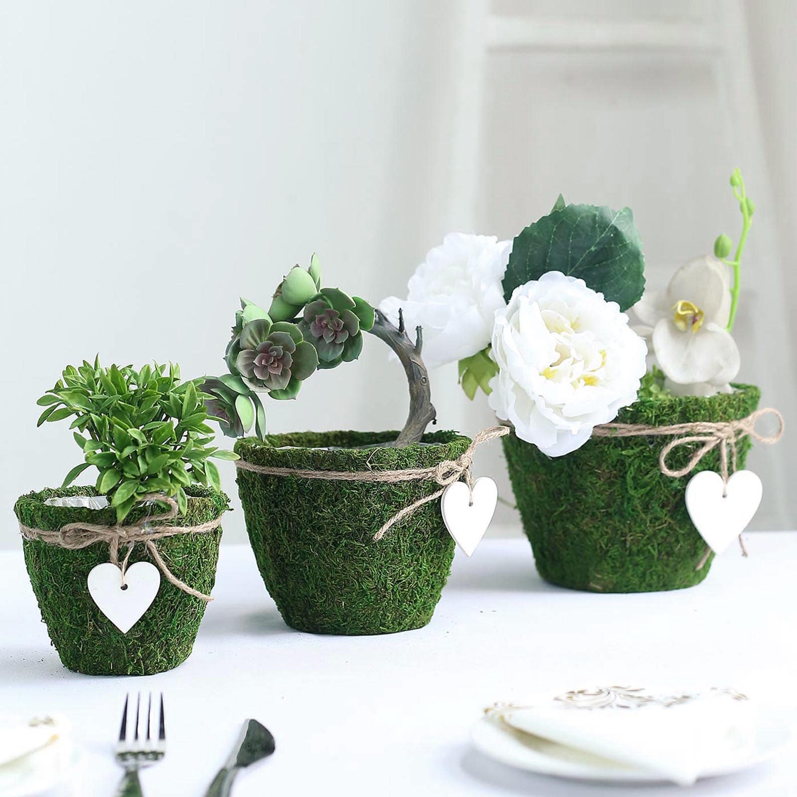 Efavormart Set of 3 Round Preserved Moss Planter Box Moss with Inner