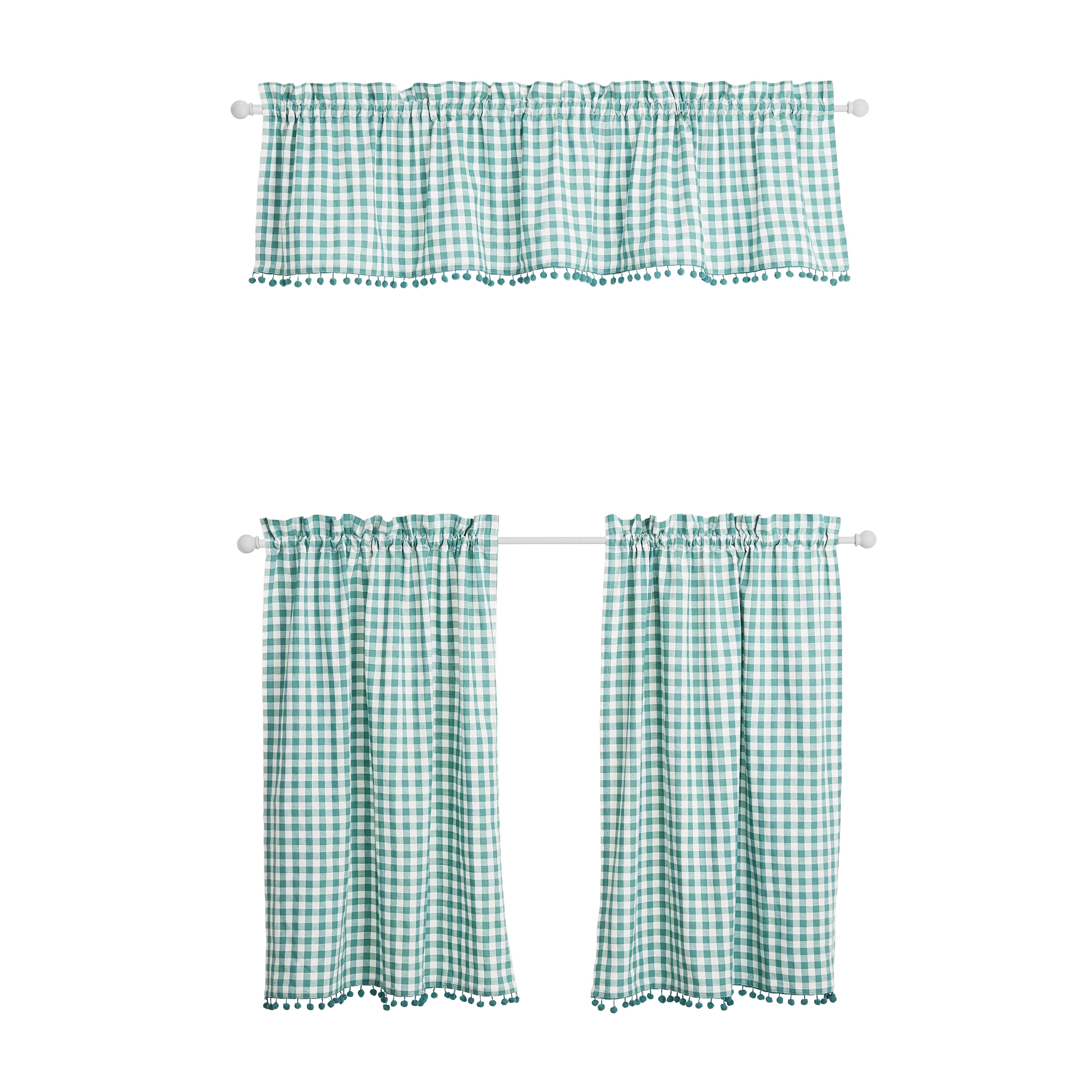 The Pioneer Woman Gingham 3-Piece Tier & Valance Set, Teal