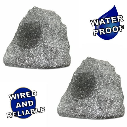 Theater Solutions 2R4G Outdoor Granite Rock 2 Speaker Set for Deck Pool Spa Patio Garden
