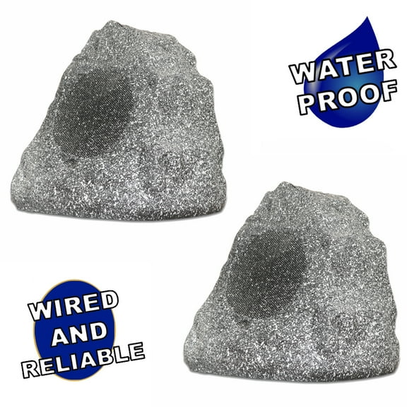 Theater Solutions 2R4G Outdoor Granite Rock 2 Speaker Set for Deck Pool Spa Patio Garden