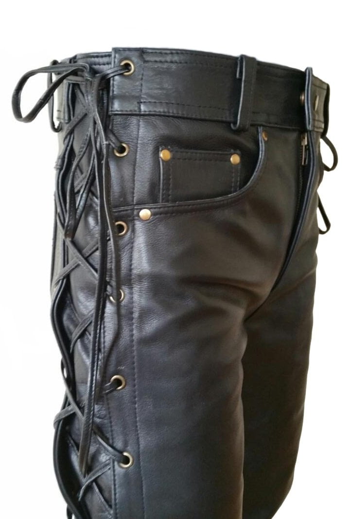 Mens Jeans Black Side Lace Up Jeans Men's Side Lace Up Leather