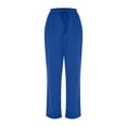 thumbnail image 4 of LIIPEE Women Casual Pants Solid Color Elastic High Waisted Drawstring Straight Wide Leg Pants Trousers With Pockets Female Classic Hiking Travel Jogging Pants,Bu1,L, 4 of 5