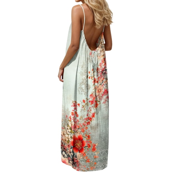 Elvqul Womens Maxi Dresses Flowy Summer Dresses Boho Scoop Neck Tunic Pullover Sleeveless Dress for Vacation, Sizes S-5X