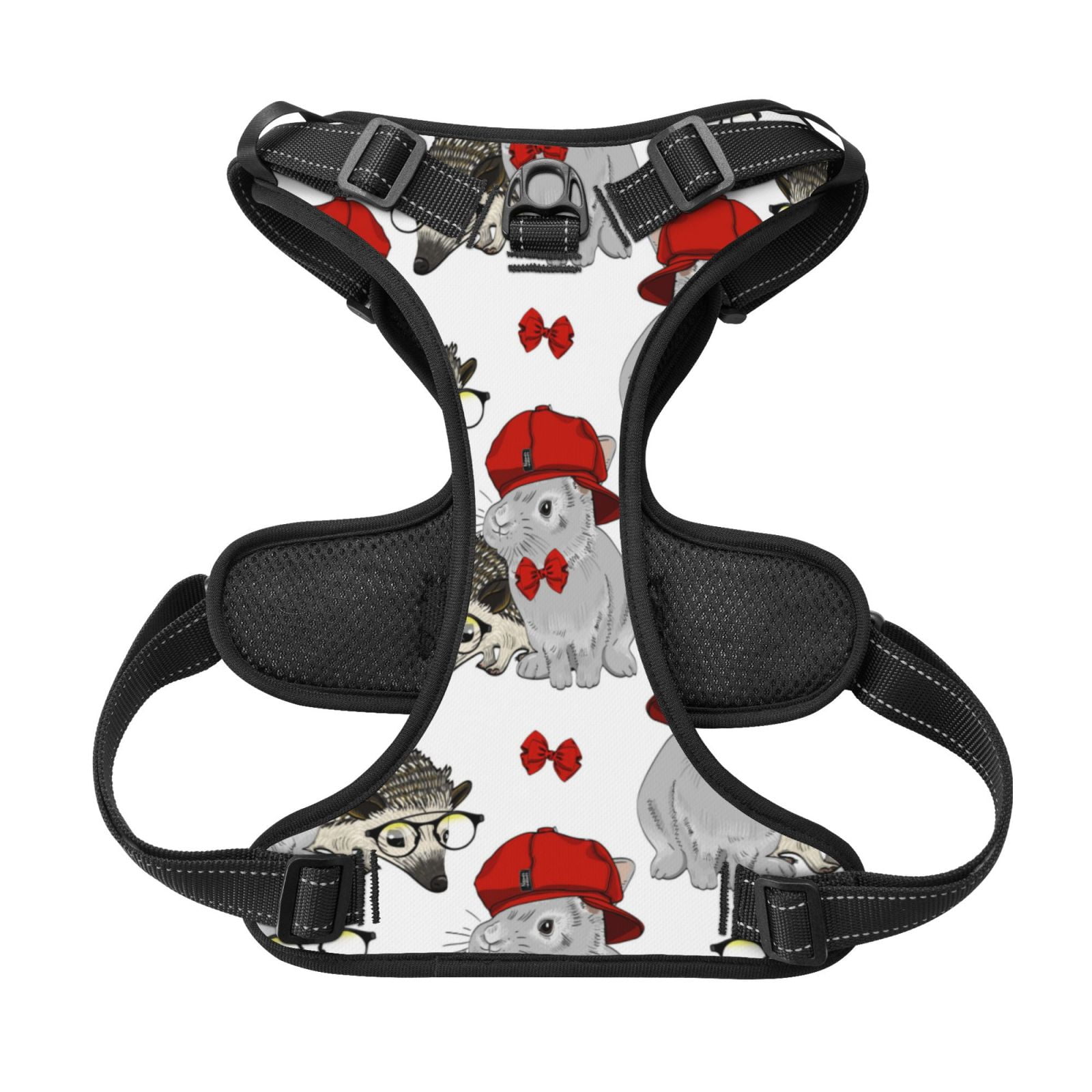 Kdxio Rabbit And Hedgehog Print No Pull Dog Harness Adjustable Reflective Oxford Easy Control Medium Large Dog Harness for Training and Everyday-Small
