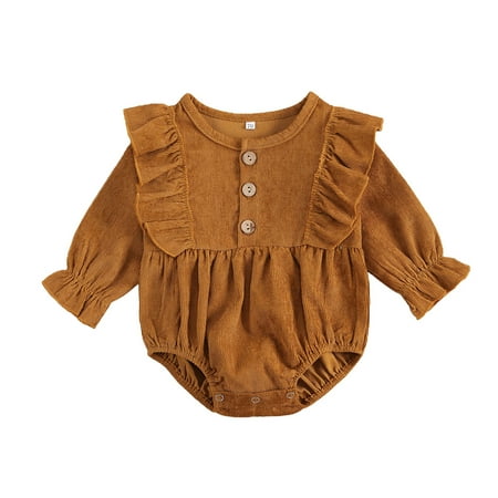 

Douhoow Baby Girls Romper Solid Color Round Neck Ruffles Long Sleeve Bodysuit Jumpsuit 0-18M