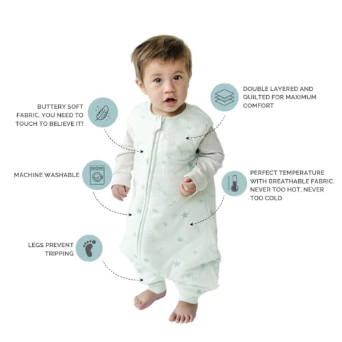 Tealbee Dreamsuit - Bamboo Sleep Sack with Legs - (1.5 Tog) Seashell 12m-2t