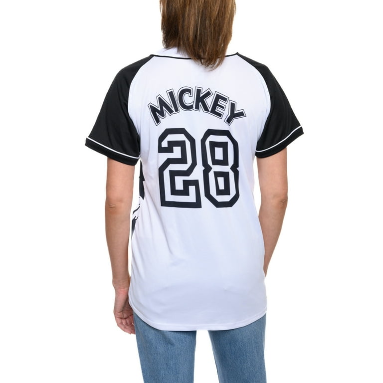 Disney Women's Mickey Mouse Baseball Jersey Shirt White Button Down