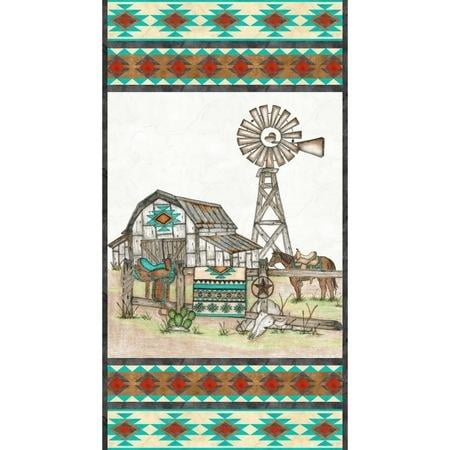 Home on the Range, Western Quilt Barn Fabric Panel