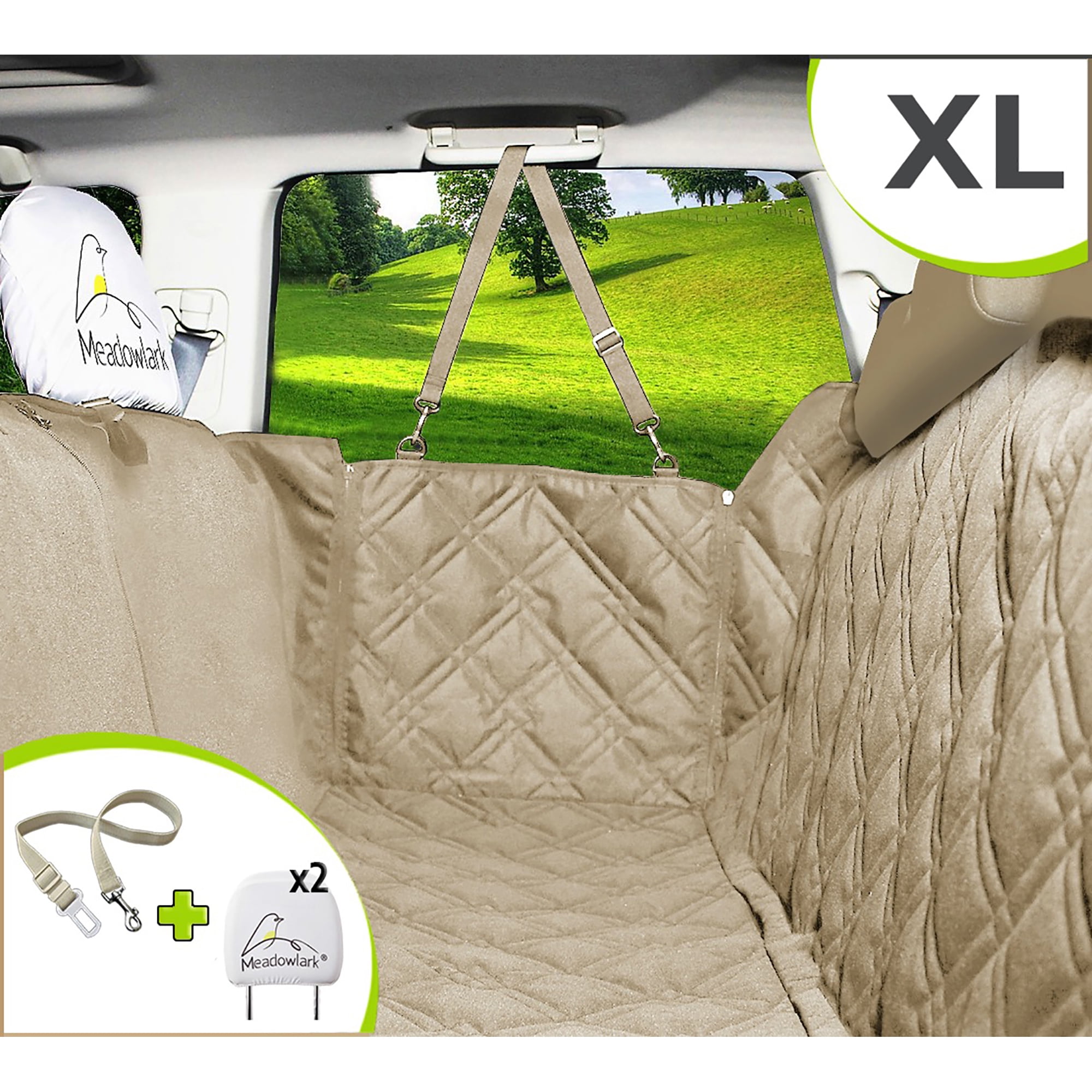 Meadowlark XL Dog Seat Cover Beige Unique Design & Full Car Protection