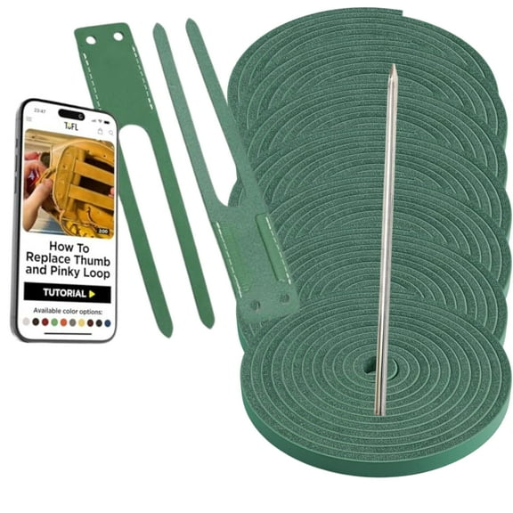 TOFL Baseball Glove Lace Kit | 6 Leather Glove Laces, a Lacing Needle, Set of Thumb & Pinky Straps | Heavy Duty Cowhide for Baseball & Softball Glove Relacing Kit | Green