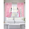 thumbnail image 4 of Pink Christmas Sheer Curtains 54 Inch Length 2 Panels Set, Xmas Snowman Snowflake Tree Gray Voile Window Treatment Rod Pocket Short Kitchen Curtains Drapes for Bedroom 52"x54"x2, 4 of 7