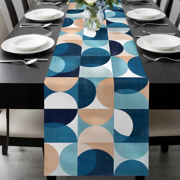 Turquoise Geometric, Table Runner 70 Inches Long, Modern Abstract European Art Kitchen Coffee Dining Table Decoration for Home Party Birthday Wedding Home Decor 13x70 Inches