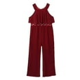 thumbnail image 3 of YONGHS Kids Girls Sleeveless High Waist Long Wide Leg Jumpsuit Romper Pants 4-14 Burgundy 6, 3 of 7