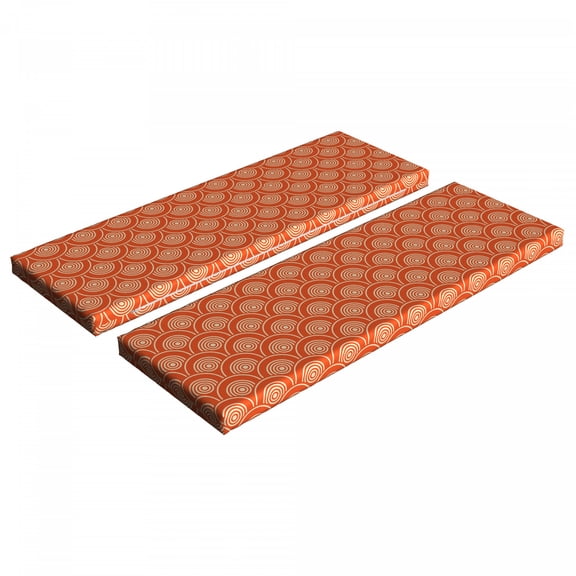 Geometric Bench Cushion Set of 2, Eastern Half Circle Pattern Abstract Geometric Shapes Japanese Kimono, Standard Size Foam Pad and Decorative Cover, Orange Pale Yellow, by Ambesonne