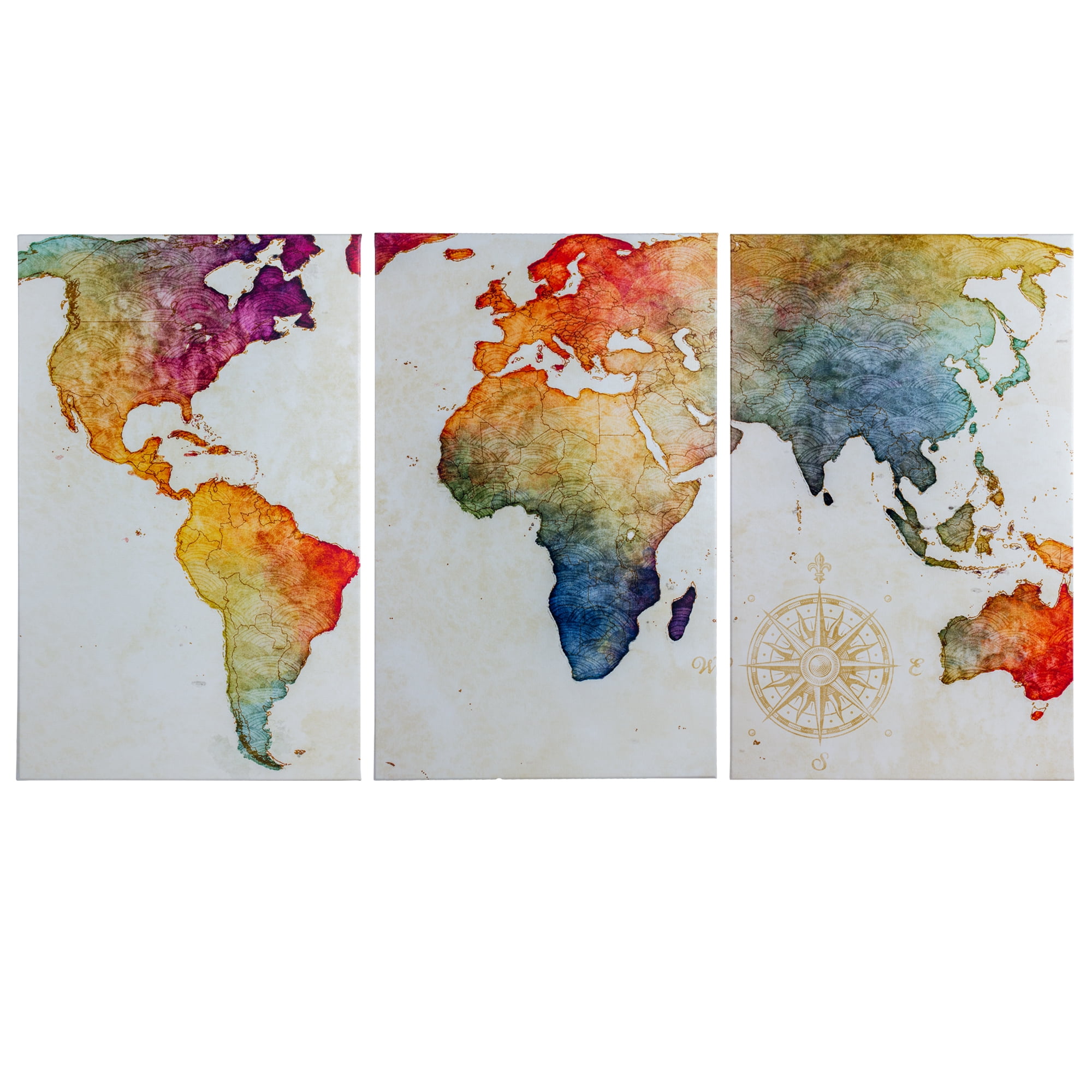 Home Decor 3 Panel Modern Oil Painting World Map Wall Picture Unframed Canvas S
