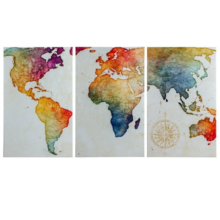 Crystal Art 3 Piece World Map Wrapped Canvas Wall Art