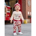 thumbnail image 6 of RUINIXCW Baby Boy Fall Outfit Letter Firetruck Print Long Sleeve Rompers and Elastic Pants Beanie Hat Set 3 Piece Clothes, 6 of 9