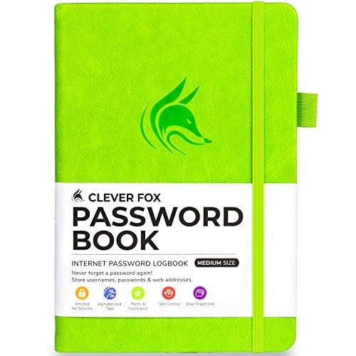 Libro contras. Clever Fox con pestañas. Organizador de direcciones web y contras. Libro registro con pestañas alfabéticas. Cuaderno medio guardar contras de ordenador y sitios web (verde)