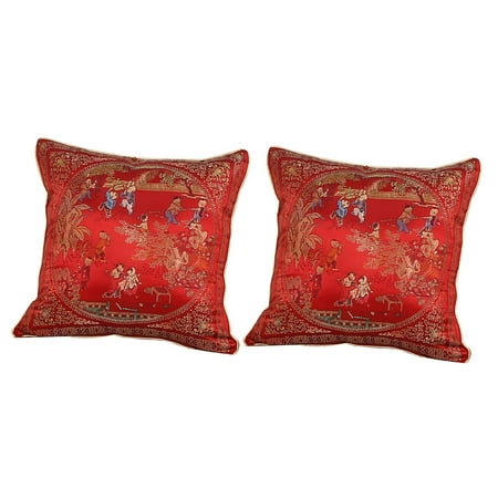 Pair Zipper Design Suqare Red Silk Pillow Cover Walmart Com