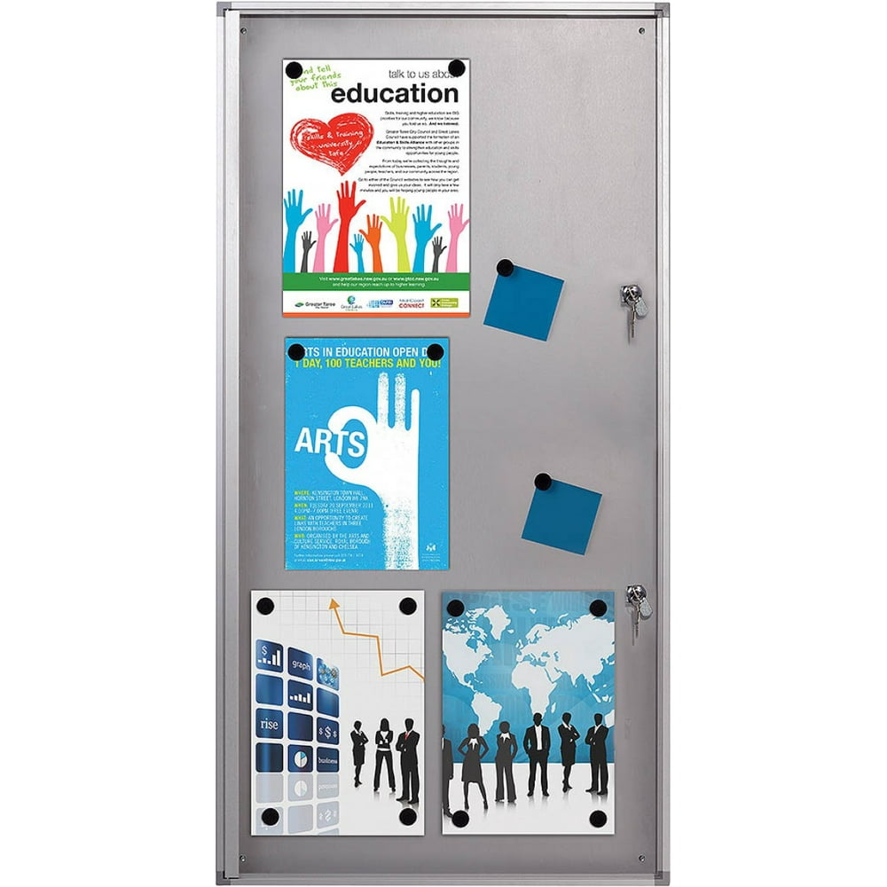 Enclosed Bulletin Board for Indoor Use, 6x(8.5x11) Inch Paper Size, Lockable Silver
