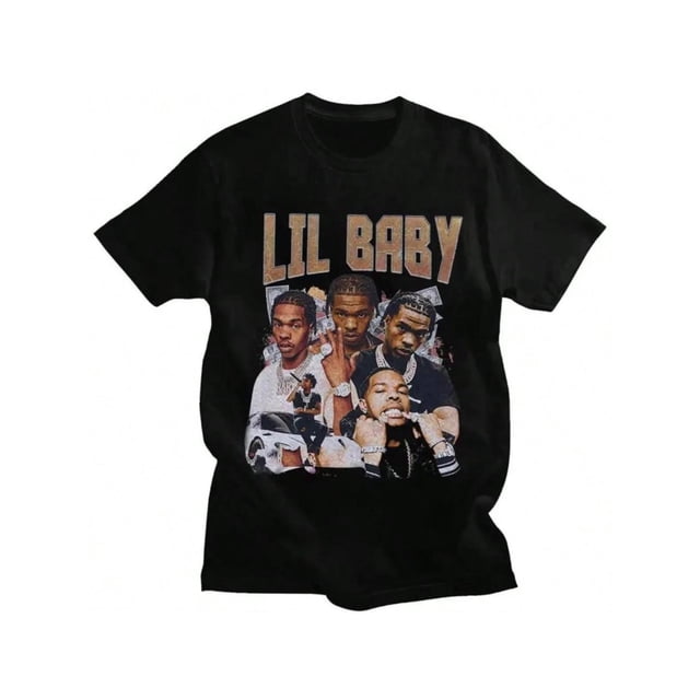 Cantante de rap - Hip Hop Rapero Lil Baby Camiseta con estampado gráfico para mujer Camiseta informal de moda con cuello redondo y manga corta para mujer