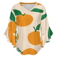thumbnail image 5 of Orange Fruit Pattern Simple Design Women's V-Neck Blouse With 3/4 Ruffled Bell Sleeves Casual Top Ladies Blouses, 5 of 7