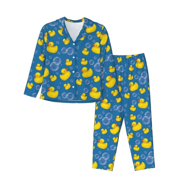 Fotbe Rubber Duck Conjunto de Pijama de Manga Larga para Mujer con Estampado, Ropa de Dormir de 2 Piezas, Conjunto de Casa Suave y Cómodo con Bolsillos-Medium