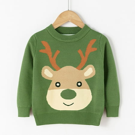 

kpoplk Kids Christmas Sweater Boys Toddler Boys Girls Christmas Deer Print Warm Knitted Sweater Long Sleeve Sweaters For Girls(Green)