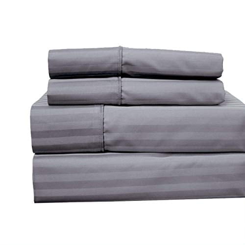 Royal Hotel Taies d'Oreiller 650 Fils - Sans Plis - Mélange de Coton, Taies d'Oreiller en Satin, Hypoallergéniques, 2 Pcs - Standard - Gris, Rayé