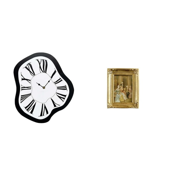 Reloj de pared,Reloj de pared interior nórdico con números romanos,Relojes distorsionados Reloj electrónico de lujo moderno,Marco de fotos,Soporte de resina para marco de fotos,colgador para