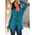 thumbnail image 2 of Roaman's Women's Plus Size V-Neck Ruffle Trim Tie-Front Cardigan, 2 of 3