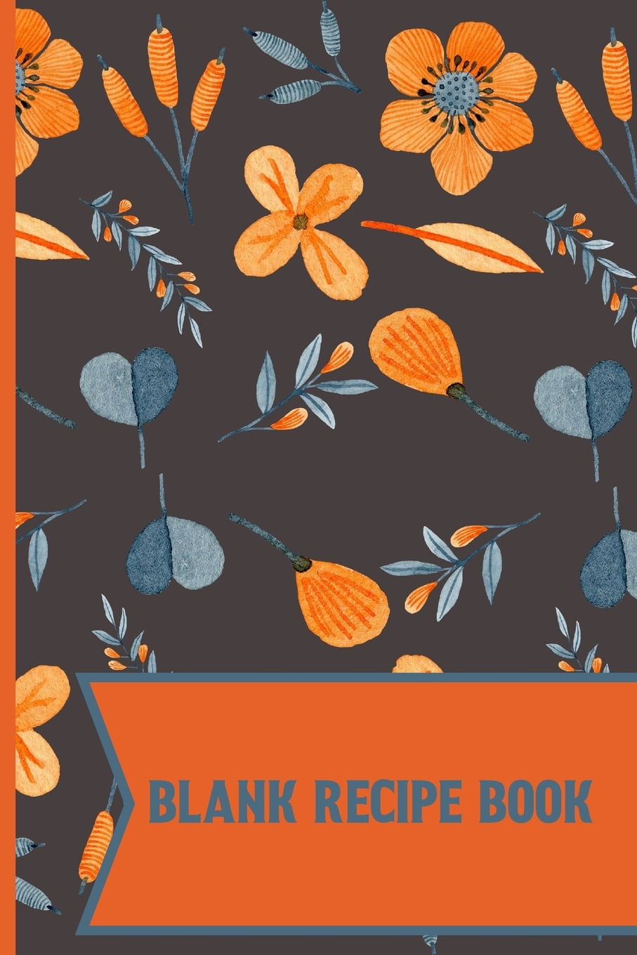 Blank Recipe Book orange Floral pattern Blank Lined