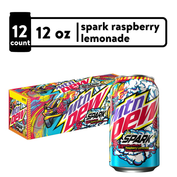 Mountain Dew Spark Raspberry Lemonade Soda Pop, 12 fl oz Cans, 12 Pack Cans