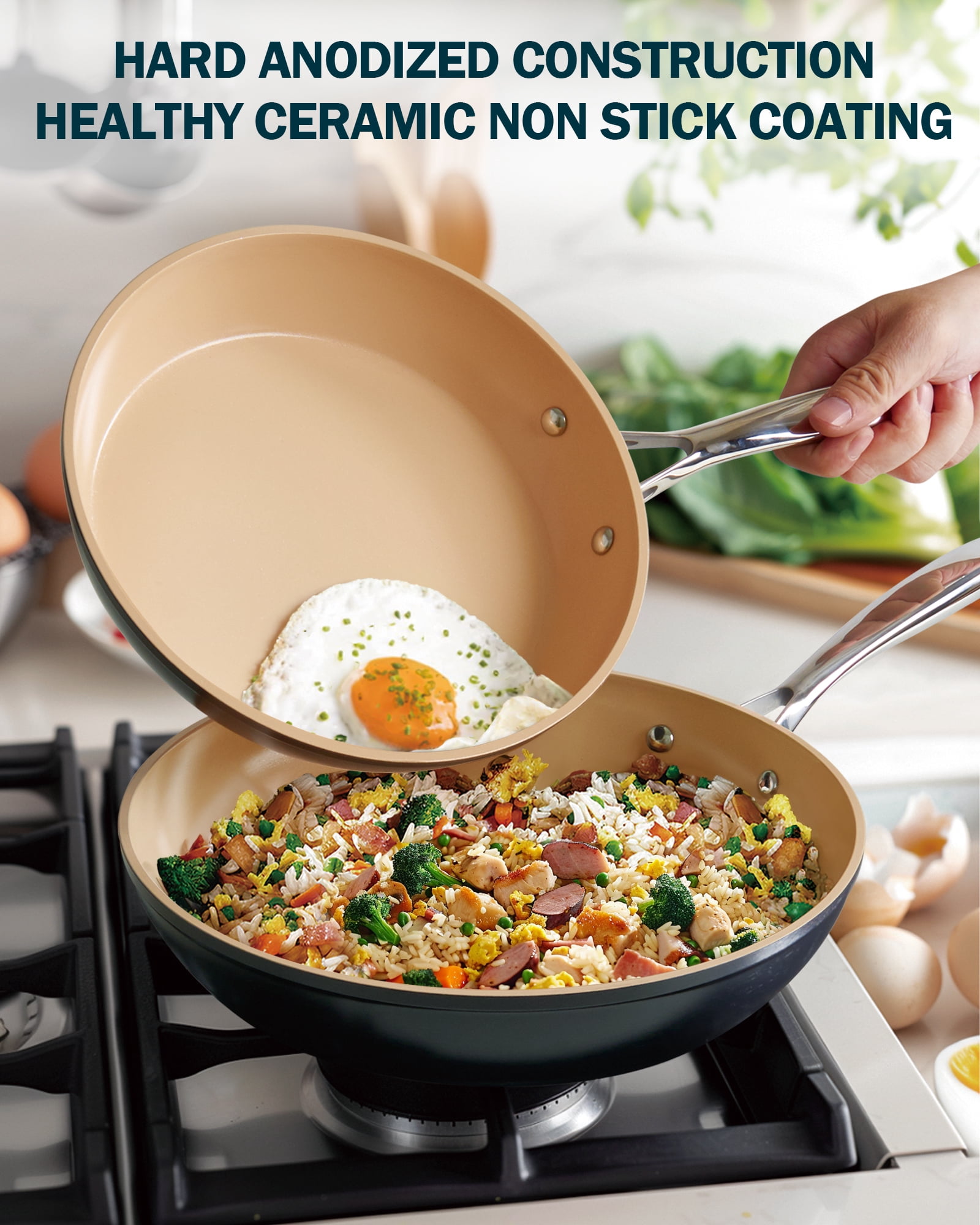 Cooks Standard Classic Hard Anodized Nonstick 8 Inch Frying Pan, Ceramic Non Stick Skillet, Induction Cookware Egg Omelette Pan, Oven Safe, Black & Apricot