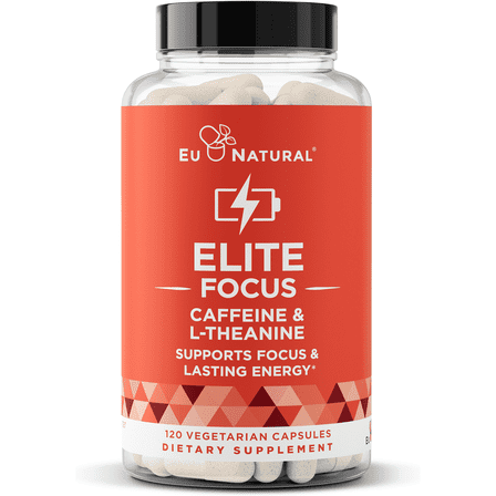 Elite Caffeine with L-Theanine - Jitter-Free Focused Energy Pills - Natural Nootropic Stack for Smart Cognitive Performance - 120 Soft Capsules