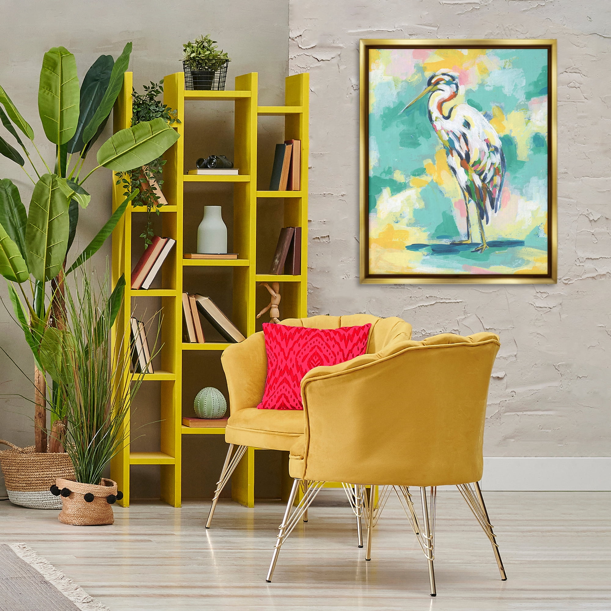 Stupell Industries Blue Modern Crane Animals Painting Gold Floater Framed Canvas Art Print Wall Art, 25 x 31