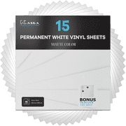 Kassa Permanent White Vinyl Sheets (15 Pack, 12” x 12”) - Includes Bonus Transfer Tape - Self Adhesive Craft Outdoor Vinyl Bundle for Cutting Machines