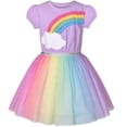 thumbnail image 3 of Sunny Fashion Girls Dress Purple Short Sleeve Rainbow Tulle Skirt Birthday Party 4 Years, 3 of 10