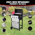 thumbnail image 2 of 3-Burner Propane Gas Grill With Wheels for 25,650 BTU Outdoor Barbecue BBQ Grill, Stainless Steel Control Panel, Easy Ignition, Temperature Gauge, 2-Enameled Cooking Grids, 2 of 8