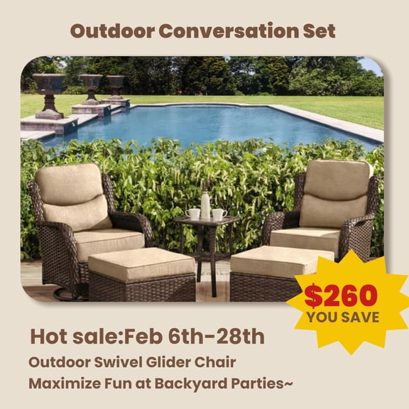 Hillga 5-Piece Patio Conversation Set with Ottomans,Outdoor Swivel Glider Chairs with Cushions for Backyard,Beige