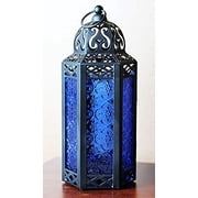 Moroccan Metal Candle Lantern Holder with LED Fairy String Lights, Medium, White Gold