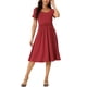 thumbnail image 1 of Vestido de punto casual INSPIRE CHIC para mujer con bolsillos, escote redondo, manga corta, midi fruncido, corte A, color rojo vino S, 1 of 5