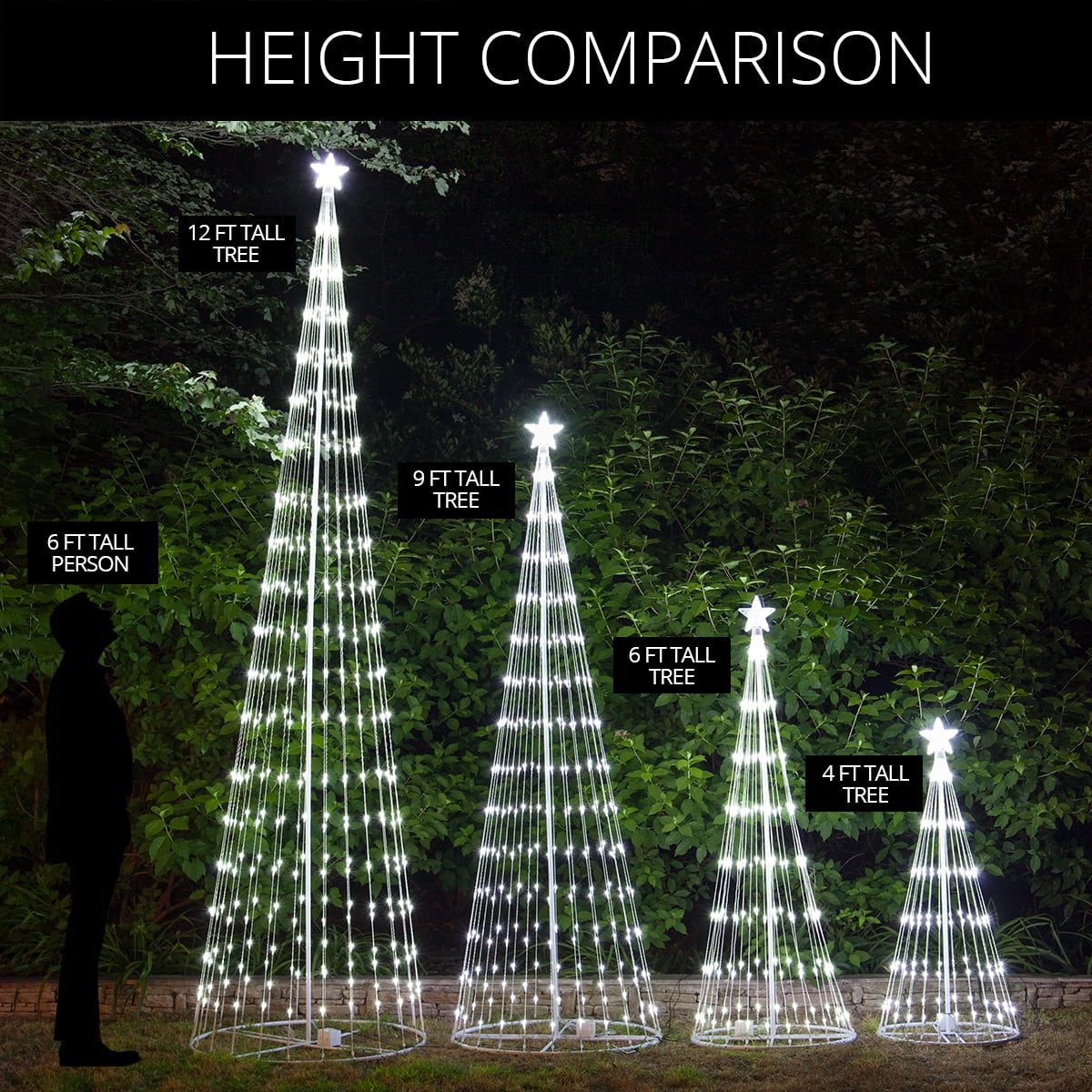 OUSHENG 6' Multicolor LED Animated Outdoor Christmas Tree Lightshow Decorations, Lighted Cone Wire Artificial Tree Decor with Star Topper Lights for