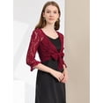 thumbnail image 2 of Top Tolera De Encogimiento De Hombros Estilo Bolero De Encaje De Corazón Con Lazo De Manga Con Volantes Elegante Para Mujer Vino tinto S, 2 of 5