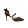 thumbnail image 3 of BLISSFUL STEP Women's Shoes Satin High Heel Pumps Bow Decor Pointed Toe Slip-On Shoes Brown 7, 3 of 7