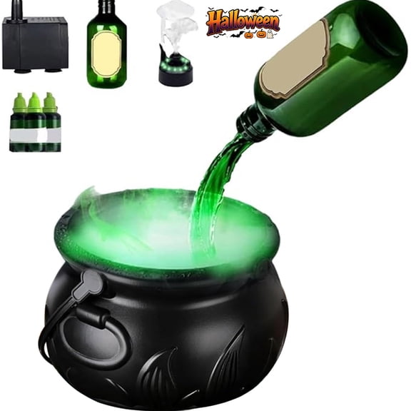 Qocolcyl Halloween Decorations Indoor - DIY Floating Potion Set with Witches Cauldron and Mist Maker - Spooky Vintage Black Plastic Bowl Hocus Pocus Party Decor for Home Table Mantel Kitchen Room