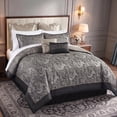 thumbnail image 4 of Regency Heights 8 Pieces Jacquard Comforter Set with Bedskirt and Decor Pillows, Queen, Black, 4 of 9