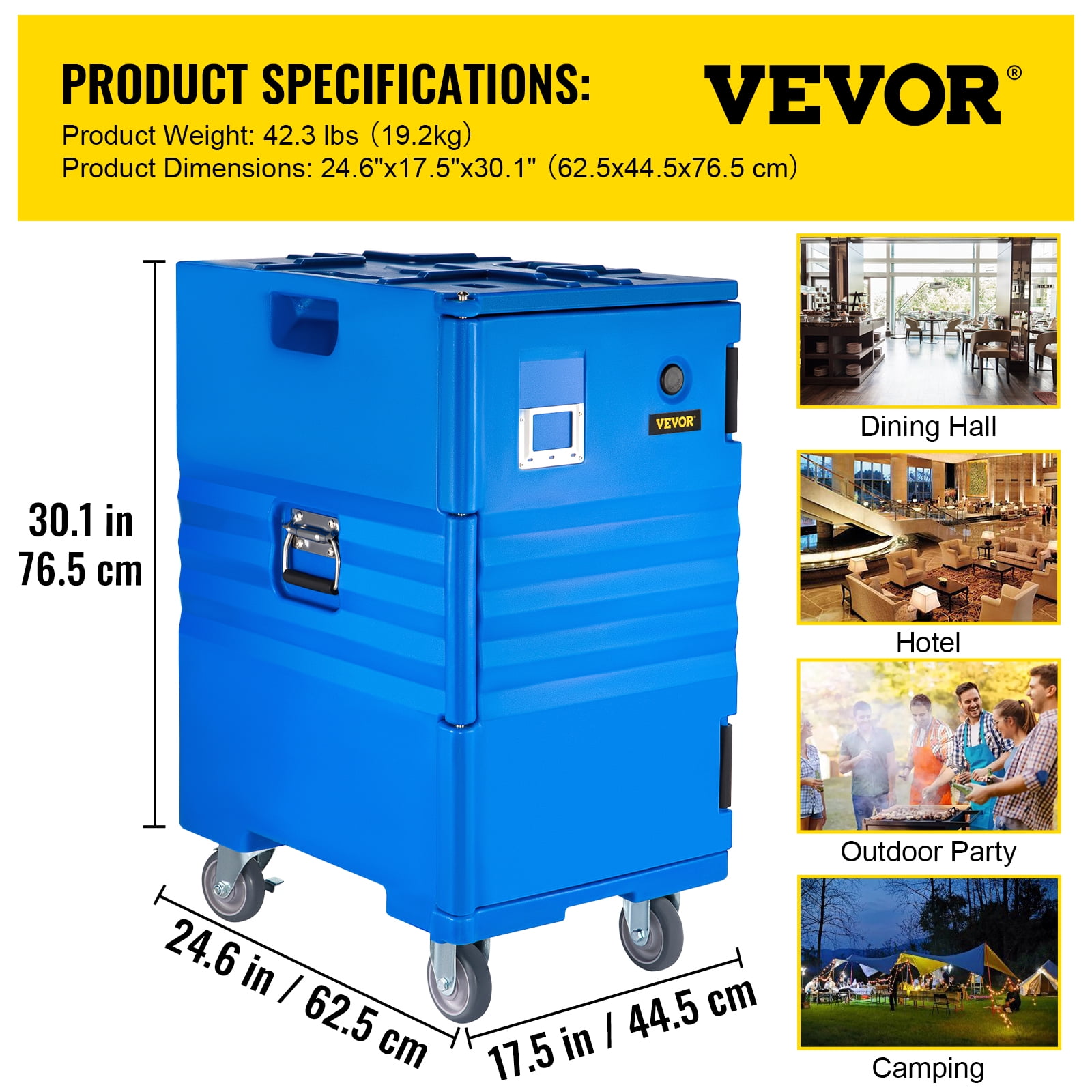 VEVOR Insulated Food Pan Carrier 109 qt. Hot Box Food Box Carrier with Double Buckles for Restaurant, Black