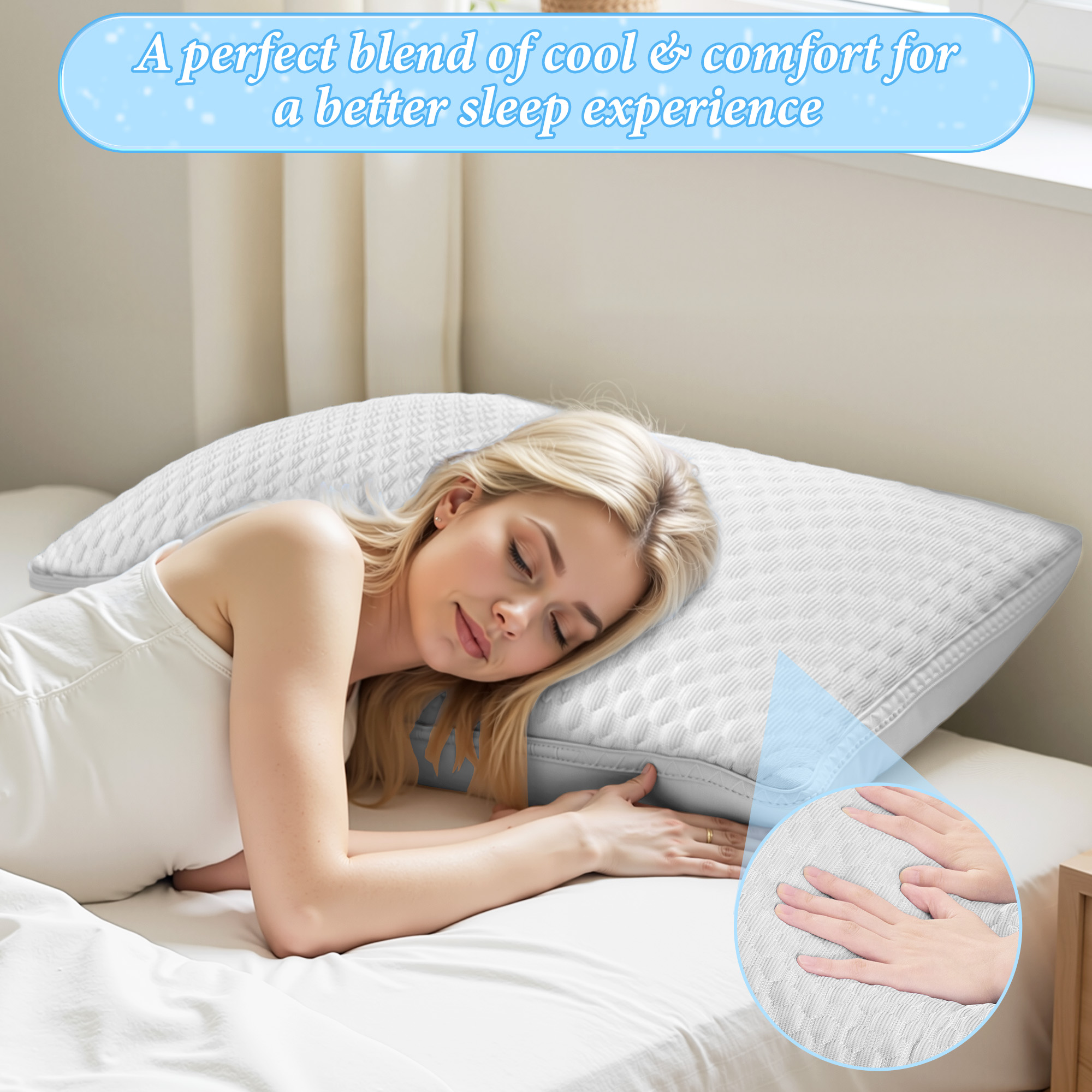 Set of 2 Pillows - 900g Breathable Filling, Adjustable Zipper & Machine Washable